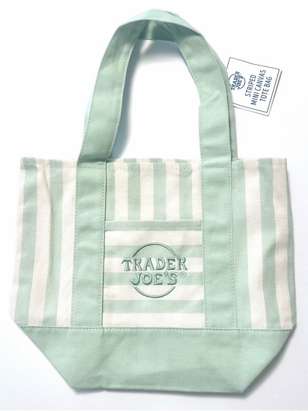 Mint Green Striped Canvas Tote Bag